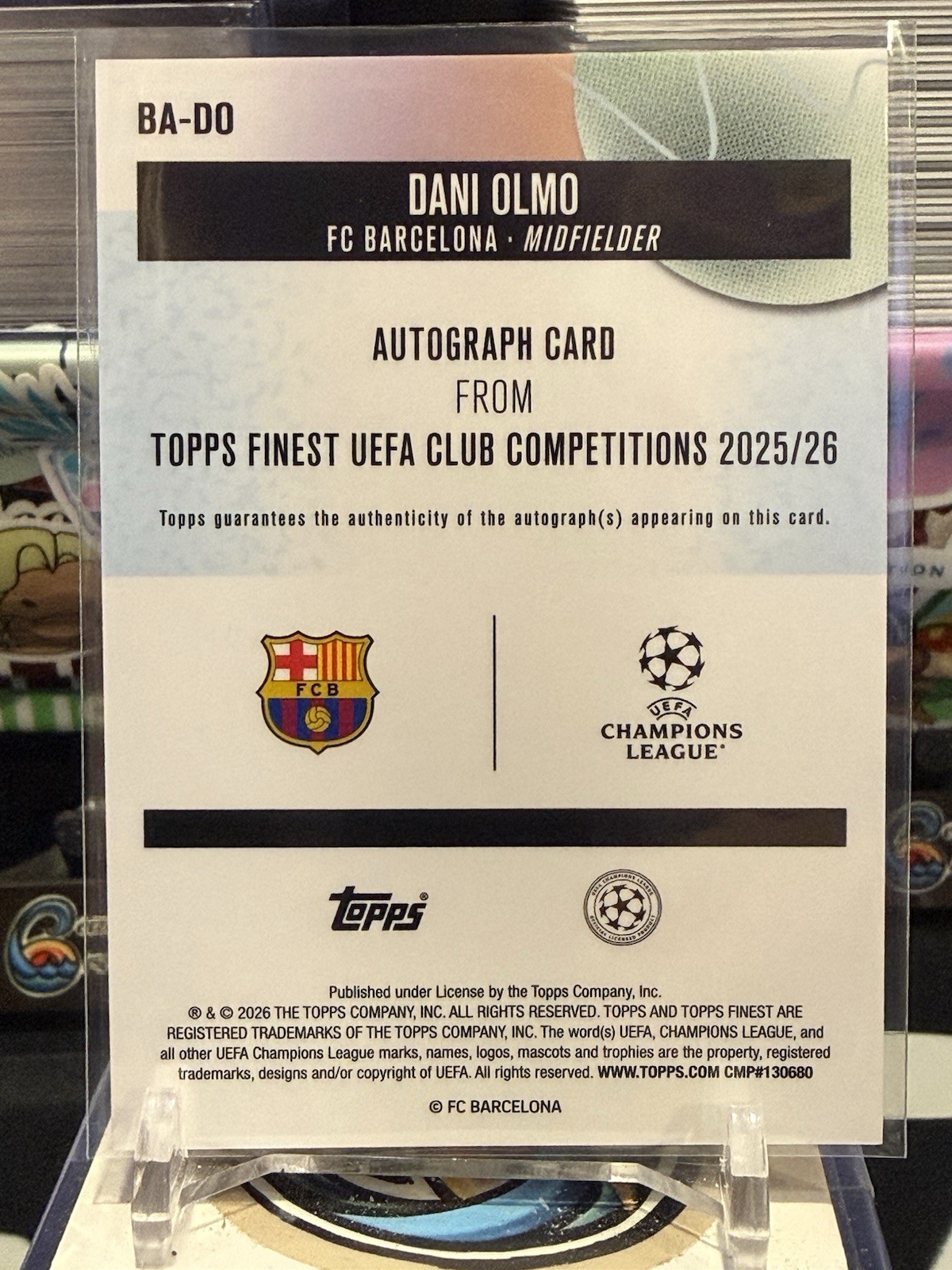 2025-26 Topps Finest UEFA  Dani Olmo Auto # /50 Gold Refractor - FC Barcelona TZ view 2