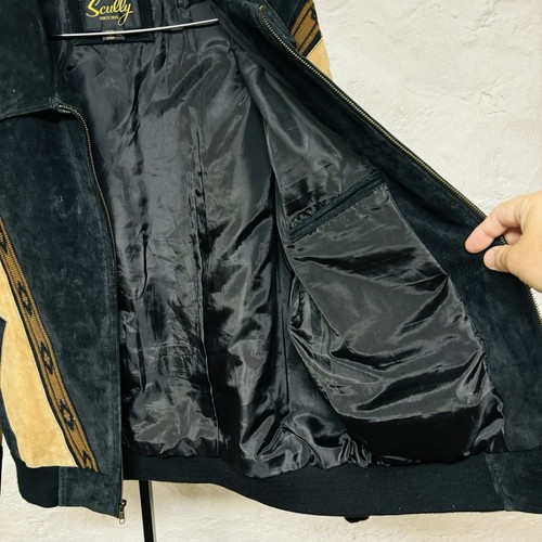 Scully Western Suede Leather Bomber Jacket Rancher Coat Black & Tan XL Vintage - Picture 8 of 9