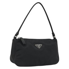PRADA Hand Pouch Nylon Black Silver Auth SW2198