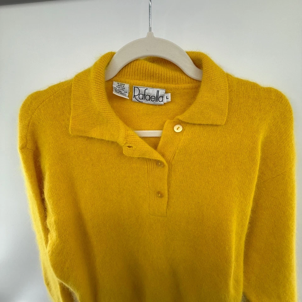 Suéter de lana vintage Rafaella pelo de conejo amarillo polo tejido hecho en Hong Kong L Foto 4 de 4