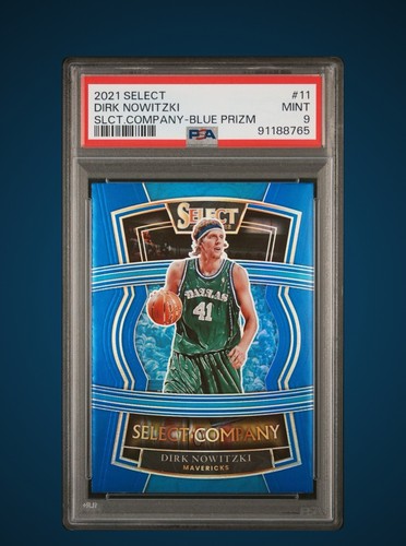 2021 Panini Basketball Select 11 Dirk Nowitzki Select Company Blue Prizm PSA 9