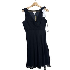J.Crew 100% Silk Ruffle Wrap V-Neck Black Midi Dress Size 4 NWT