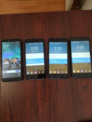 Lot of 4 Alcatel Tetra 5041C 16GB (3pc) and Foxx A56 16GB(1pc) Smartphone Black