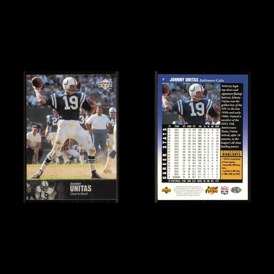 Johnny Unitas #9 1997 Upper Deck Legends Baltimore Colts Football Card NFL NM - Image 3 of 3