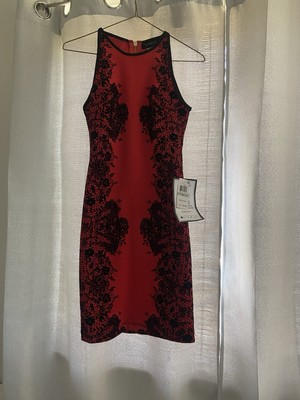 B. DARLIN Juniors' Red High-Neck Sleeveless Floral Bodycon Mini Dress SZ 0