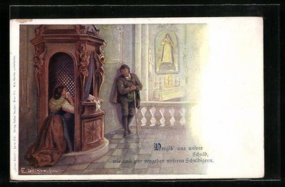 Artist-AK E. Döcker: Supplicating Lady in the Confessional