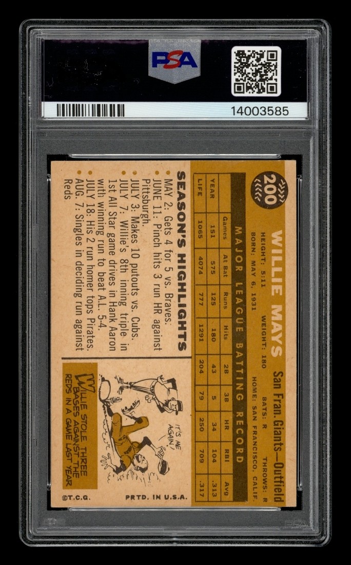 1960 Topps Set-Break #200 Willie Mays PSA 6 EX-MT view 2