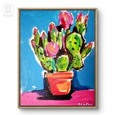 Original Art Nopal Cactus 14x11 Contemporary Expressionist Painting
