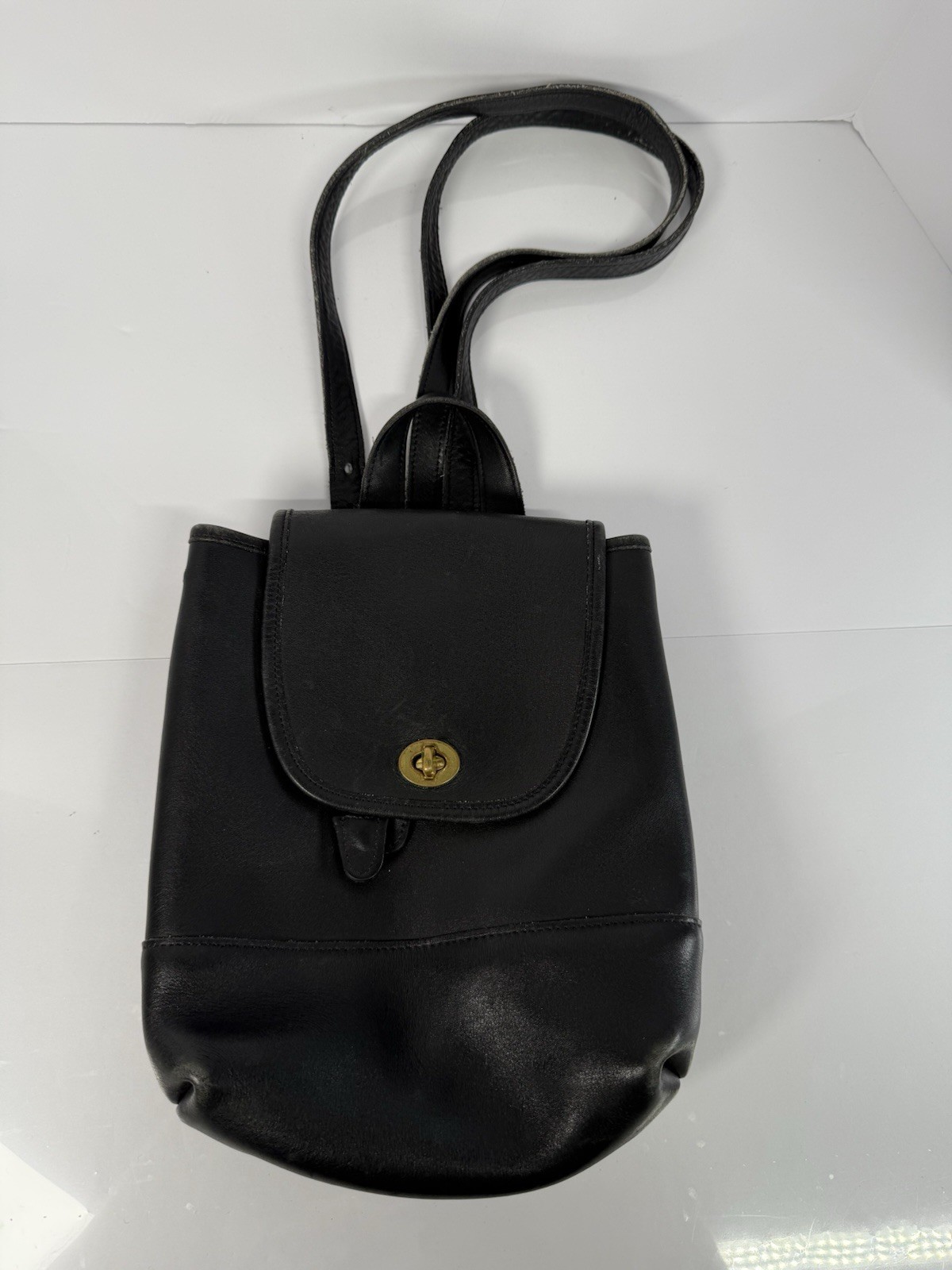 Vintage Black Leather Coach Backpack Handbag Retro Style  