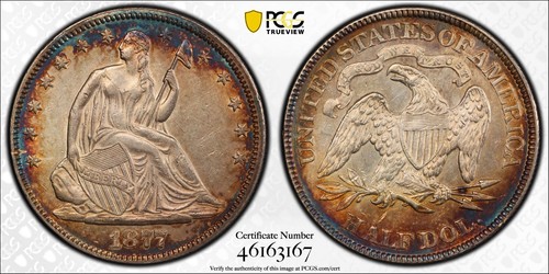 1877 Seated Liberty Half 50c PCGS AU53 Toned