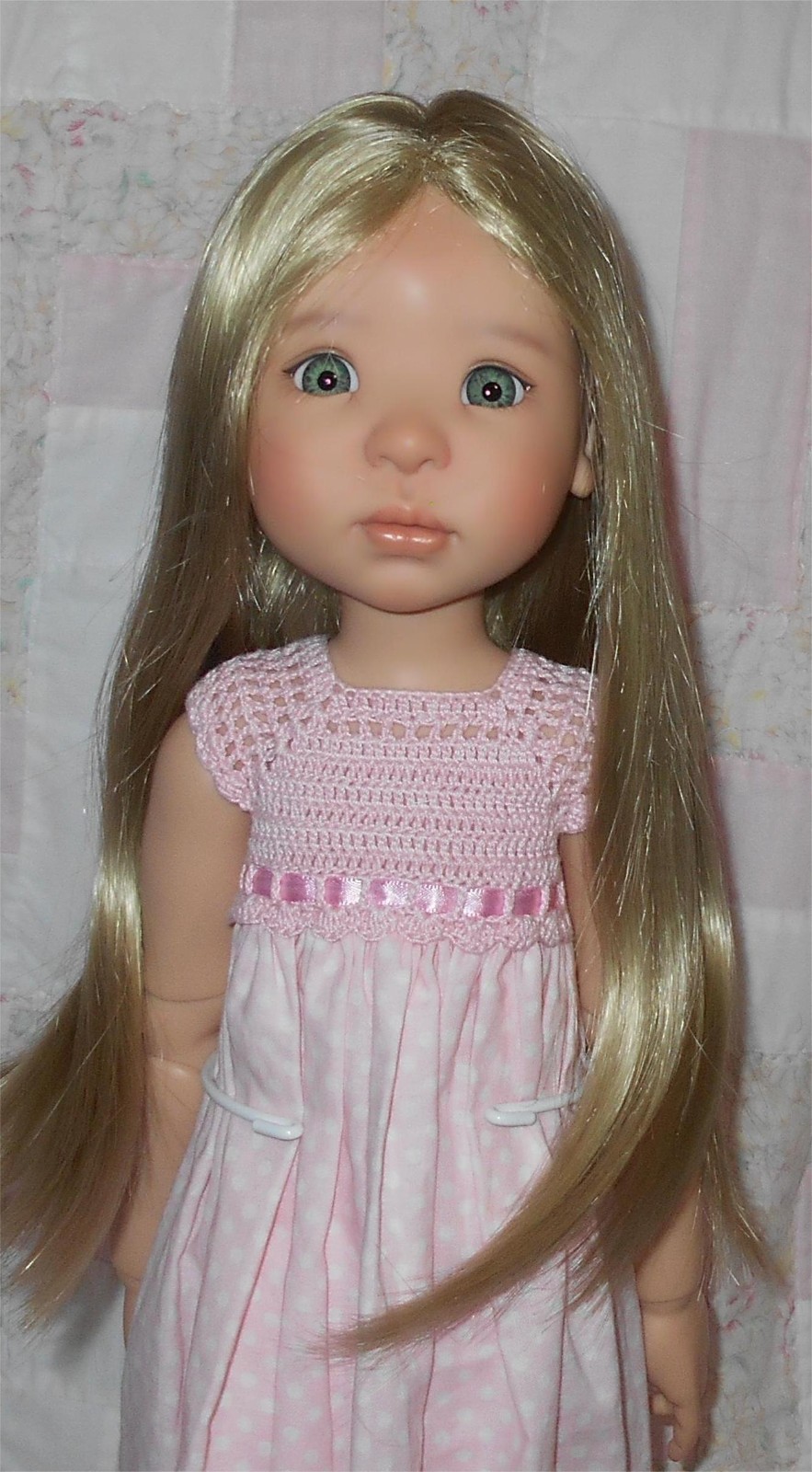 Global MOSA Doll Wig SIZE 10/11 BLONDE Long Straight Hair No Bangs Seam Part NWT
