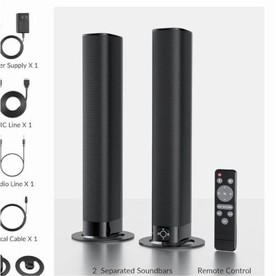 Black Wired Rectangular Soundbar with Remote Control, ARC, Optical Inputs