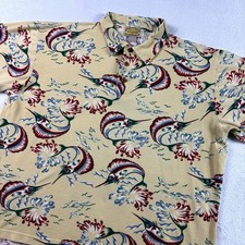 Vintage Reyn Spooner Shirt Large Yellow Marlin Fishing All Over Print Ocean Sea