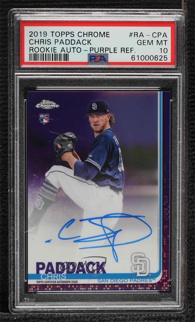 2019 Chrome Rookie Purple Refractor Chris Paddack PSA 10 GEM MT Auto RC 06z2