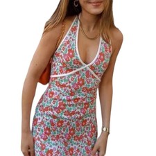 ZARA SUNKISSED HALTER FLORAL PINK MINI DRESS M