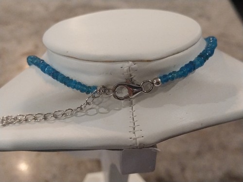 Collana di perle rondelle sfaccettate Malgache Neon Apatite 18"Rodo/Argento. 55,0 carati - Foto 12 di 21