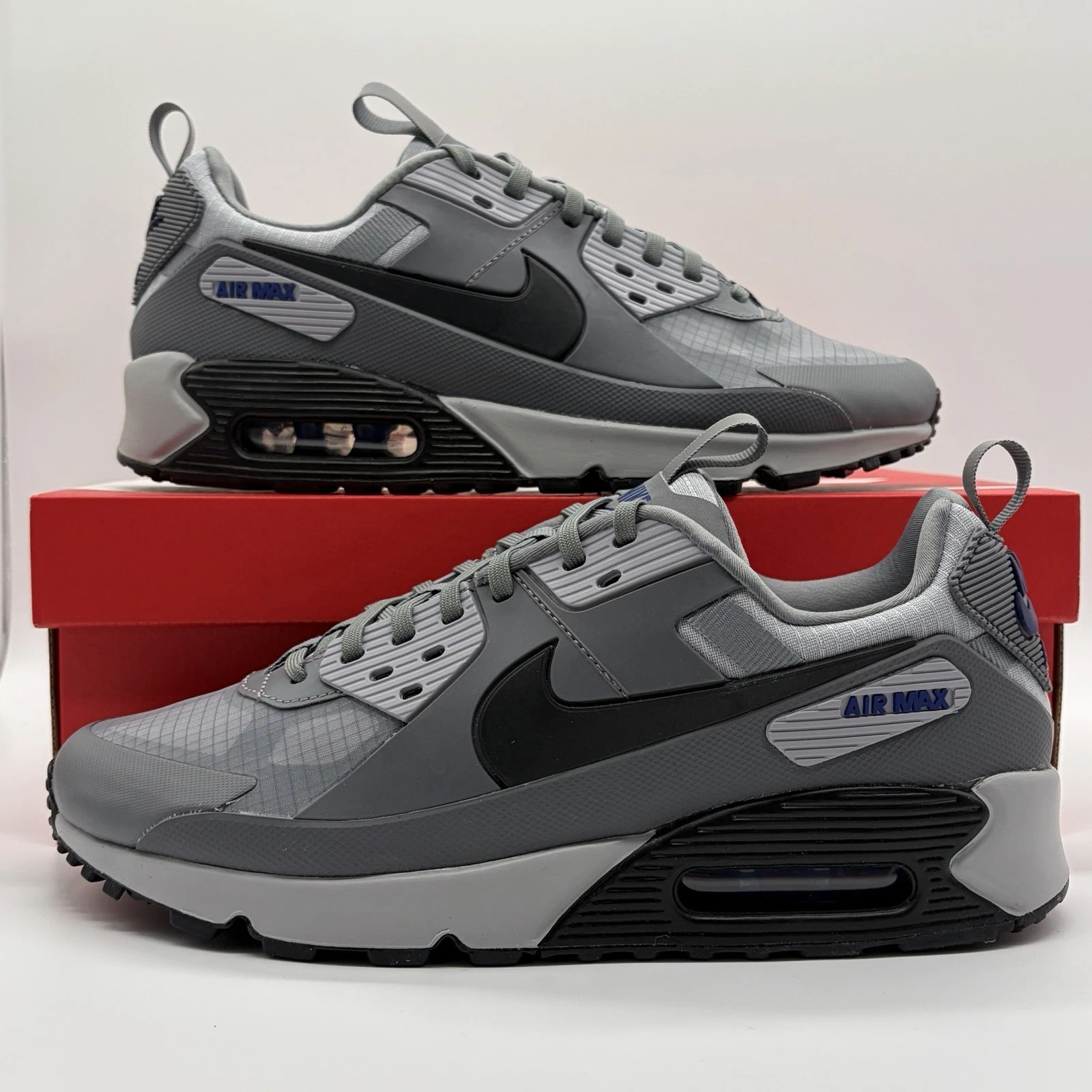 Nike Air Max 90 Drift Cool Grey Deep Royal Blue Shoes IO1908-002 Mens Size NEW
