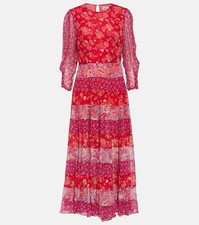 Rixo "Kristen" floral print tiered voile midi dress size XS/UK8