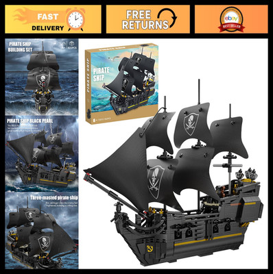 Pirate Ship Building Blocks Set, MOC Black Pearl Model Toy, Collectible Display,