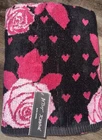 Betsey Johnson Bath Towel Heart Rose 100% Cotton 28" x 52" Black Pink