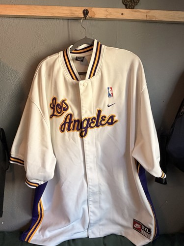 Nike Los Angeles Lakers NBA Snap-Front Jersey Shirt, White Purple Gold, XXL