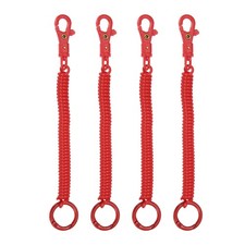 Retractable Coil Keychain W Plastic Double Lobster Clasp, 7", Red 4 Pcs