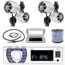 Pyle 1-DIN Bluetooth Marine MP3 Radio W/White Cover, 4x 2.25  ' 10W Max Speakers