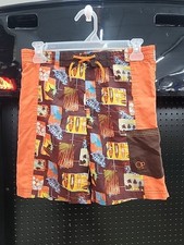 OP Boys Small 6-7 Swim Shorts, Orange Design With Surfboards, Boardshorts