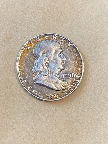 Price Drop!-1958-D Franklin Half Dollar 90%Sil -VF condition-Gorgeous Rim Toning