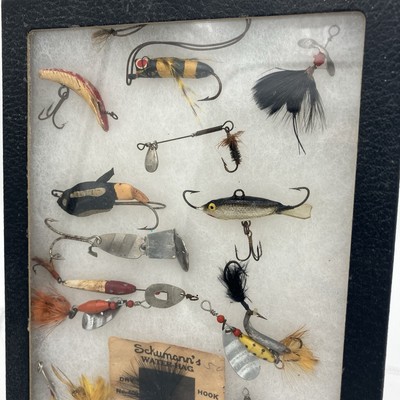 Leurres Vintage Pêche à La Mouche – 18 Pièces, Poppers Bois, Sur Carte D'origine Schumann's