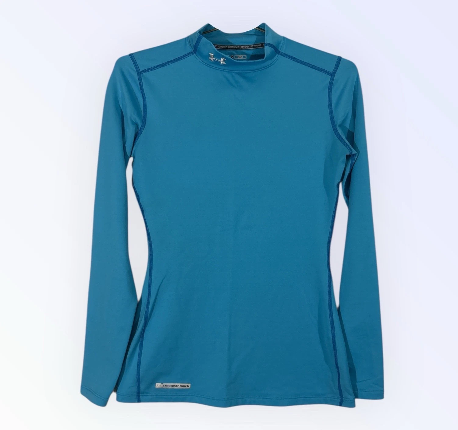 Under Armour COLDGEAR MOCK Shirt Womens Medium Blue BASE Layer Long Sleeve