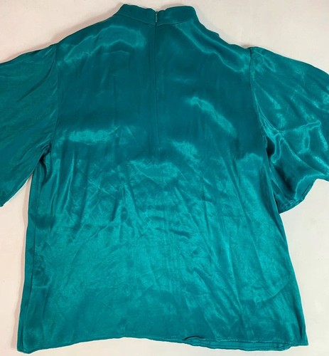 Zara Woman Vintage Style Bluse Top Small türkis grün Satin Volant Kurzarm - Bild 3 von 10