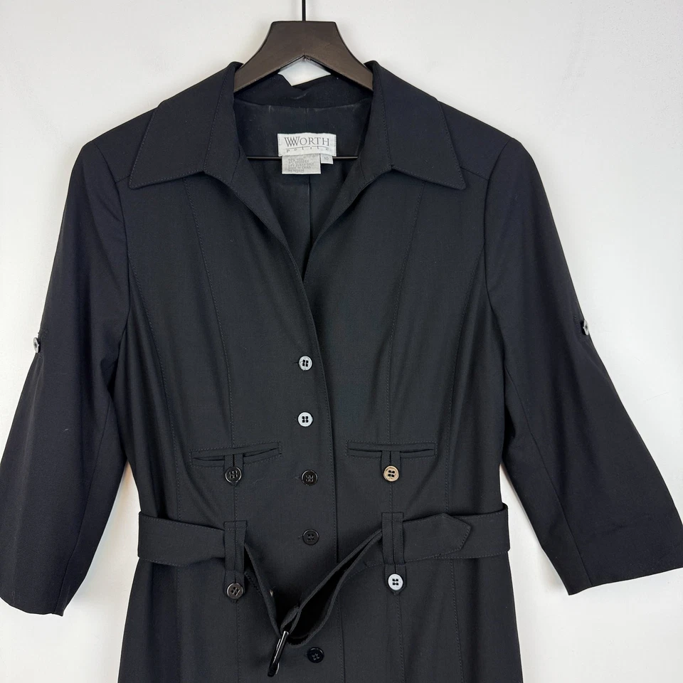 Vestido Midi WORTH Luxury Preto Mescla de Lã com Cinto - Tamanho 10P Pequeno - Imagem 2 de 4