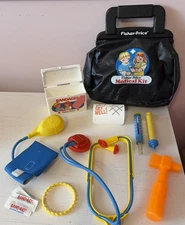 1980s Vintage Fisher Price Medical Kit Doctor or Nurse Bag Play Set