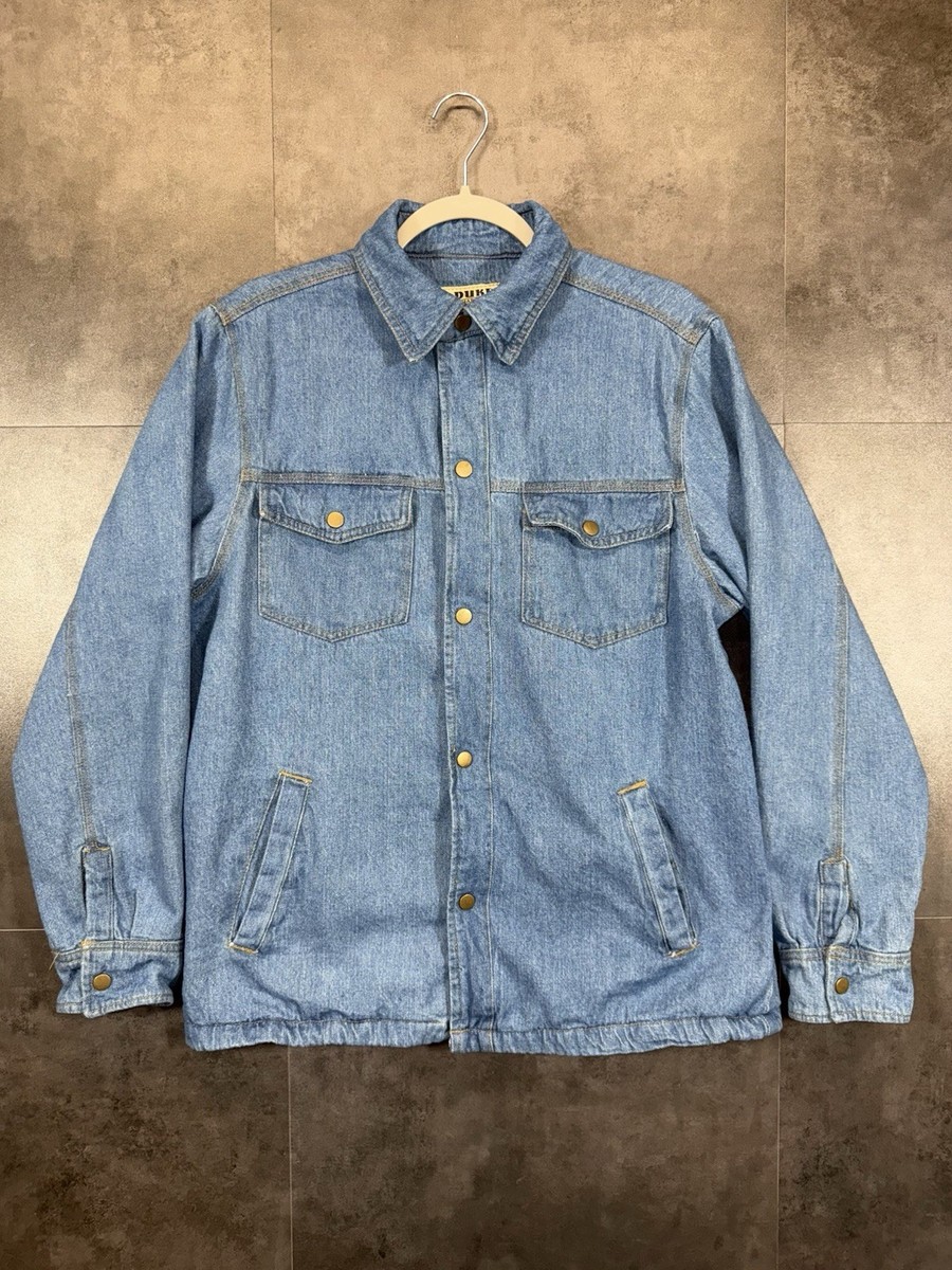 VTG Duke Haband Mens Jacket Denim Collared Buttons Pockets Lined Blue Size L