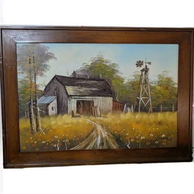 #ad vintage Nostalgic Rural Americana Oil On Canvas 24x 36quot; Framed 30x42quot; Signed $192.06