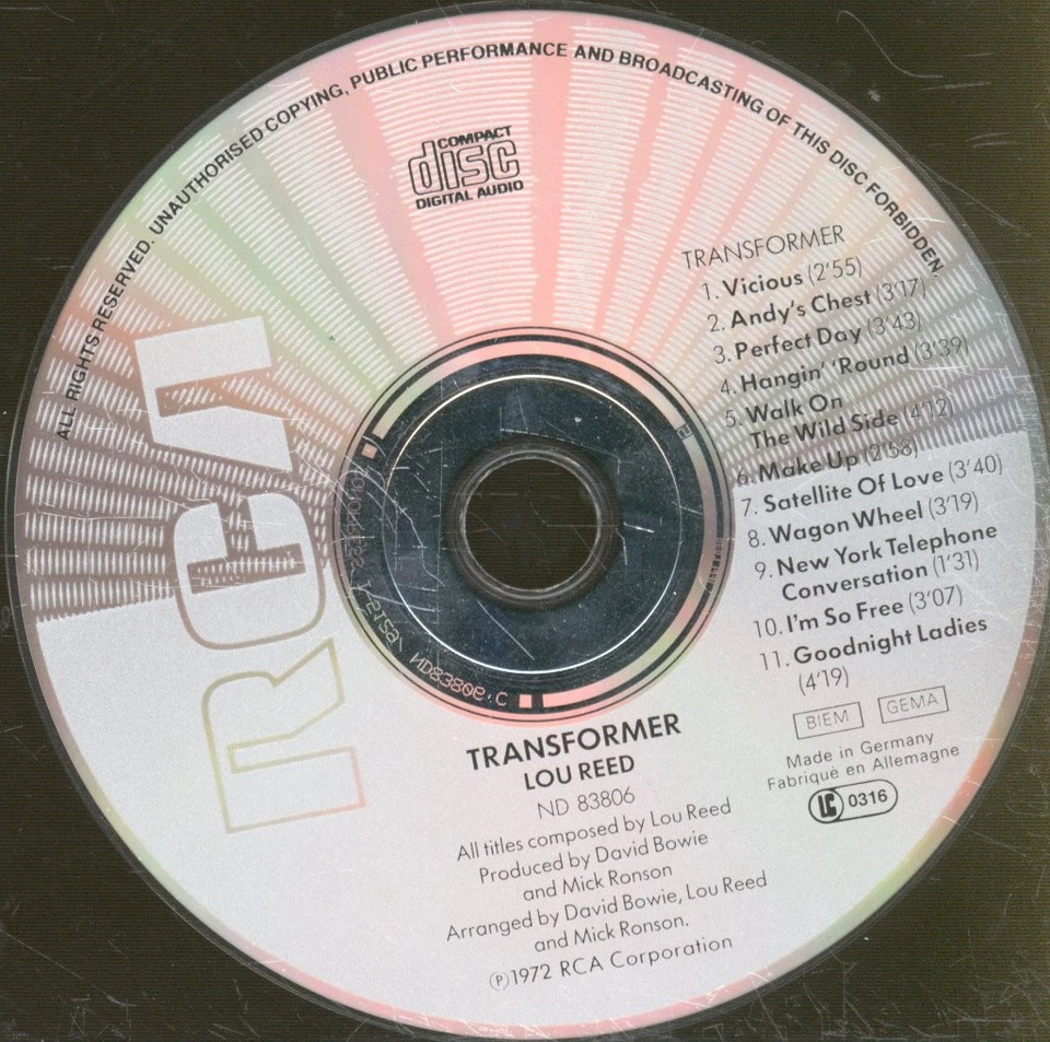 Lou Reed Transformer CD Europa RCA CD. Sonopress Pressung N EX/VG - Bild 3 von 3