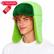 Green Fuzzy Trapper Hat, Warm Winter Earflap Hat Large,