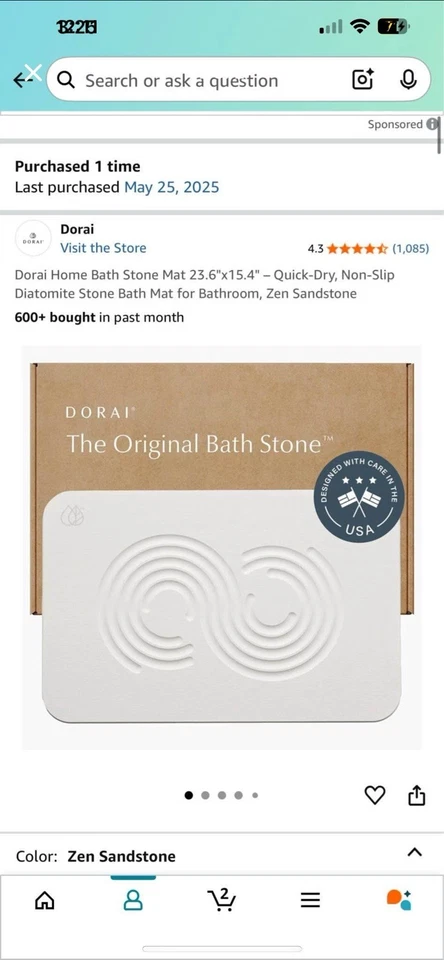 Dorai Home Bath Stone Mat 23.6"X15.4" --Diatomite, Quick-Dry, Non-Slip - Image 2 of 2