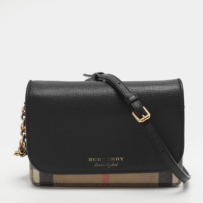 Burberry Hampshire BeigeBlack Housecheck Canvas and Leather Shoulder Bag