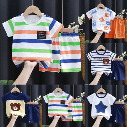 Kids Boys Girls Cartoon Print Outfits Set Short Sleeve T-Shirt Shorts Clothes↑ - Picture 1 of 17