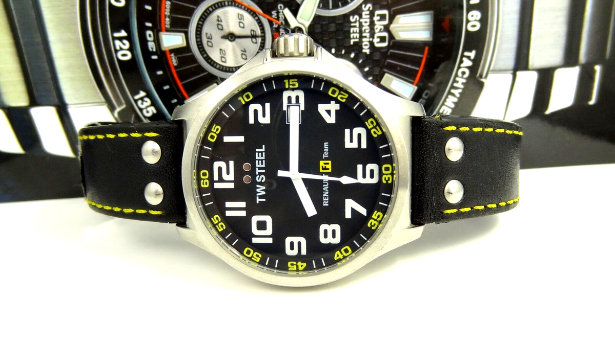 TW Steel TW671 Renault F1 Team Black Dial Date Leather Strap Men's