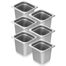 6 Pack 6" Deep Hotel Prep Pans Steam Table Pan  1/6 Size Stainless Steel