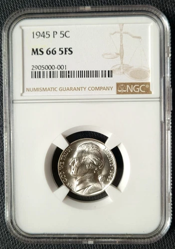 1945 P Jefferson Silver Nickel NGC MS 66 5FS 5c Five Cent Coin MS66 5 FULL STEPS