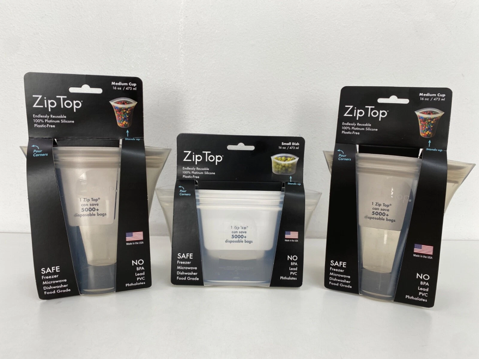 Zip Top 3 set Reusable 100% Platinum Silicone Food Containers Clear Grey NEW