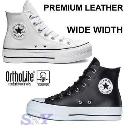 CONVERSE Women's Chuck Taylor All Star Lift Platform Leather High Top WIDE  WIDTH
