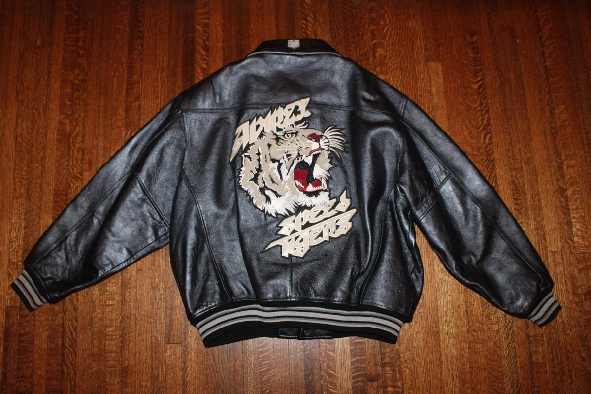 VTG 90s Avirex Black Leather Full Zip Jacket 4XL Speed Tigers NYC Hip Hop Rap