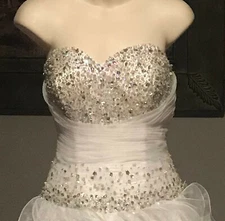 Beaded White Formal, Wedding, Quincenera Dress Size M