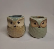 Pottery Owl Planters Mini Succulent Pots Set of 2