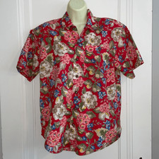 Vtg 80s/90s Lizwear Liz Claiborne red floral cotton short sleeve shirt